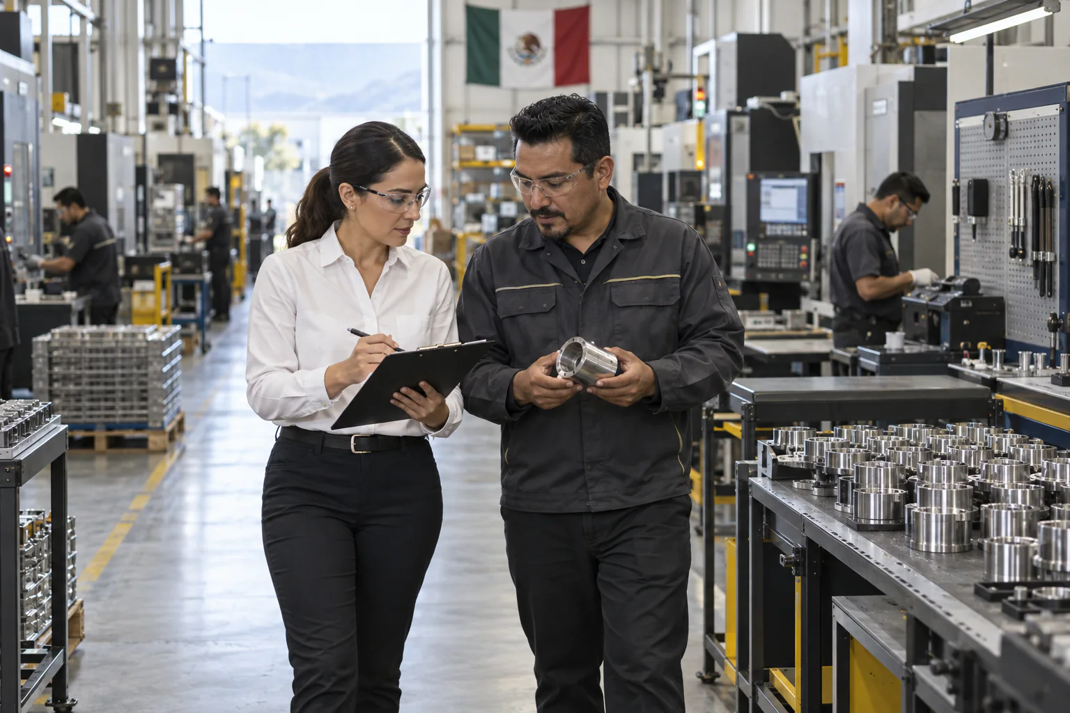 Procurement specialist evaluating a prospective manufacturing facility